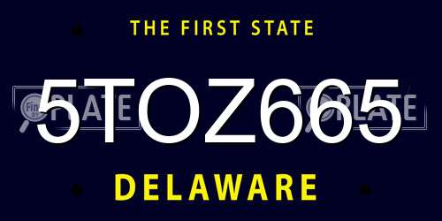 5TOZ665 Delaware License Plate