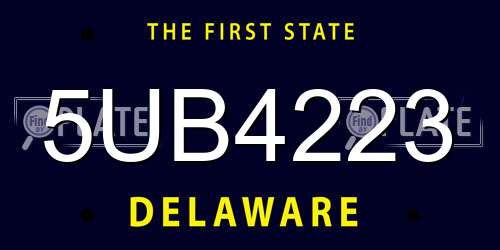 5UB4223 Delaware License Plate
