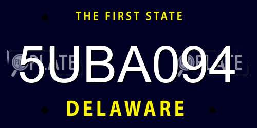 5UBA094 Delaware License Plate