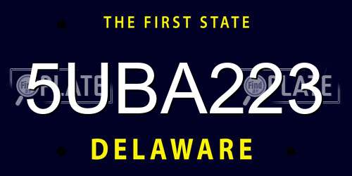 5UBA223 Delaware License Plate