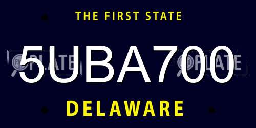 5UBA700 Delaware License Plate