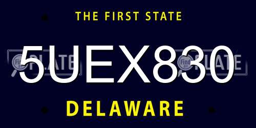 5UEX830 Delaware License Plate