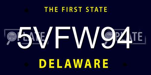 5VFW94 Delaware License Plate
