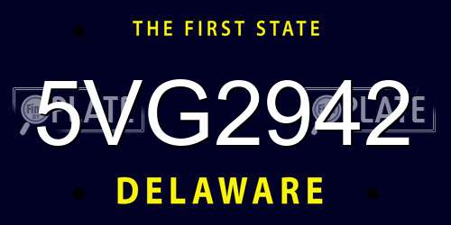5VG2942 Delaware License Plate