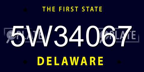 5W34067 Delaware License Plate