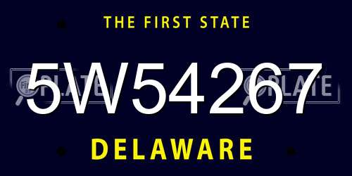 5W54267 Delaware License Plate