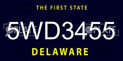5WD3455 Delaware License Plate