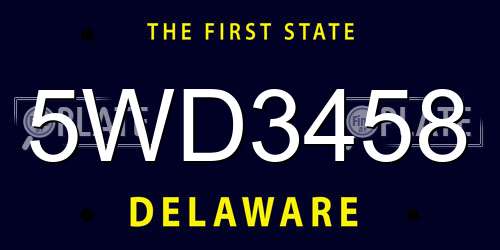 5WD3458 Delaware License Plate