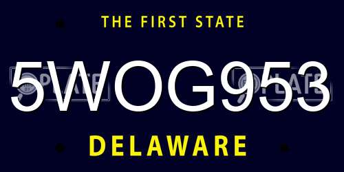 5WOG953 Delaware License Plate