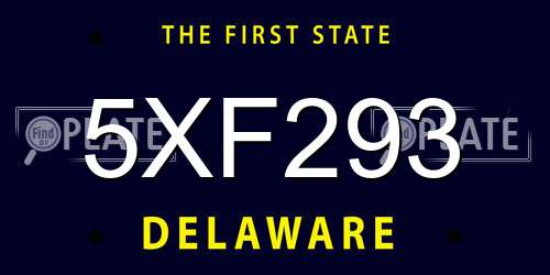 5XF293 Delaware License Plate