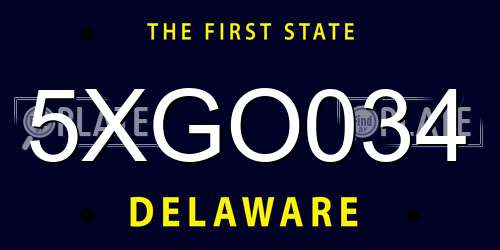 5XGO034 Delaware License Plate