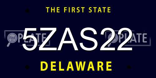 5ZAS22 Delaware License Plate