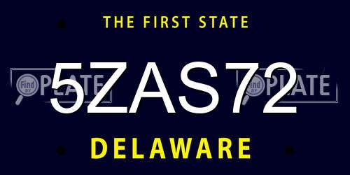 5ZAS72 Delaware License Plate