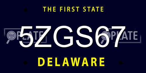 5ZGS67 Delaware License Plate
