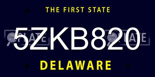5ZKB820 Delaware License Plate
