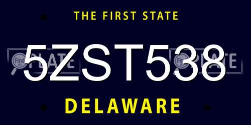5ZST538 Delaware License Plate