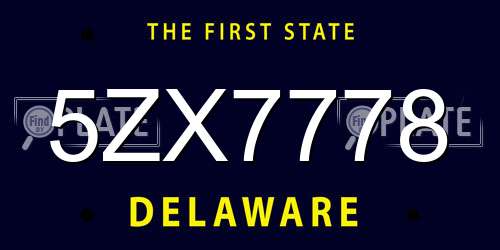 5ZX7778 Delaware License Plate