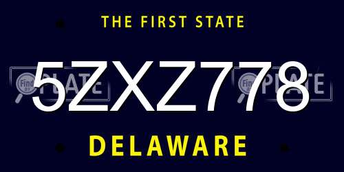 5ZXZ778 Delaware License Plate