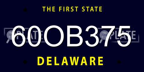 60OB375 Delaware License Plate