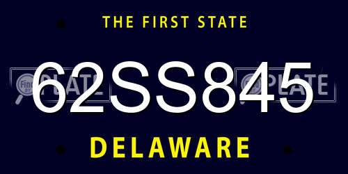62SS845 Delaware License Plate