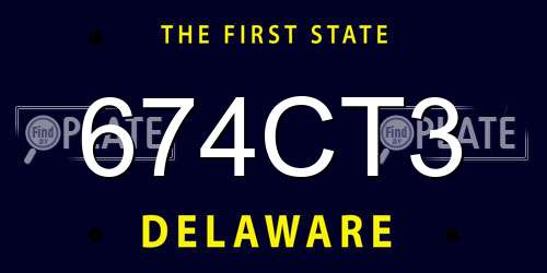 674CT3 Delaware License Plate