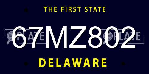 67MZ802 Delaware License Plate