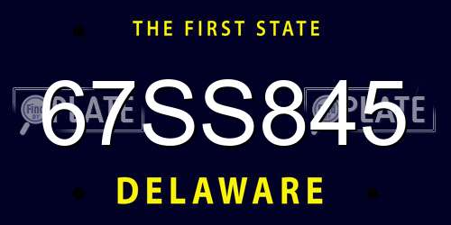 67SS845 Delaware License Plate