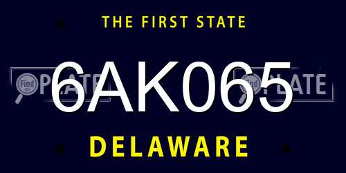 6AK065 Delaware License Plate