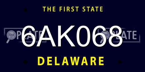6AK068 Delaware License Plate