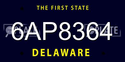 6AP8364 Delaware License Plate