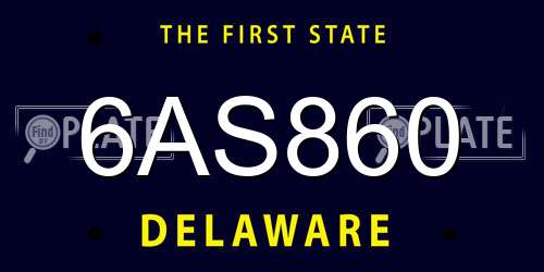 6AS860 Delaware License Plate