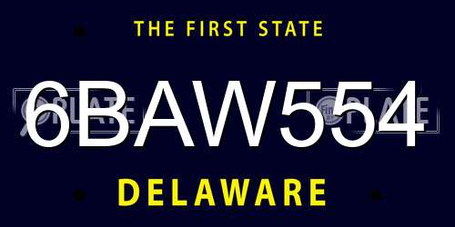 6BAW554 Delaware License Plate