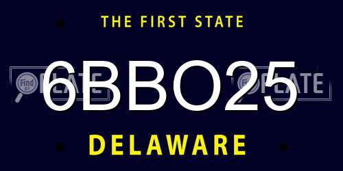 6BBO25 Delaware License Plate