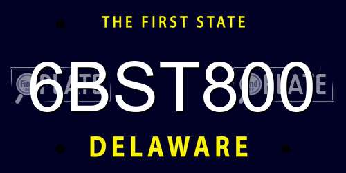 6BST800 Delaware License Plate