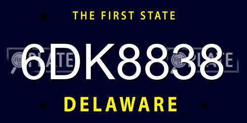 6DK8838 Delaware License Plate