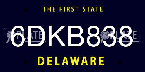 6DKB838 Delaware License Plate