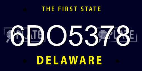 6DO5378 Delaware License Plate