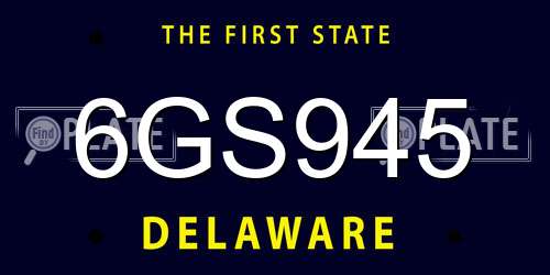 6GS945 Delaware License Plate