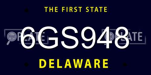 6GS948 Delaware License Plate