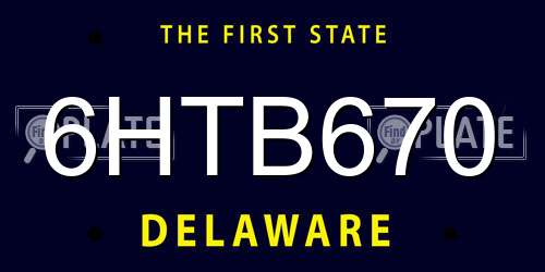 6HTB670 Delaware License Plate