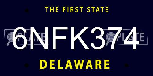 6NFK374 Delaware License Plate