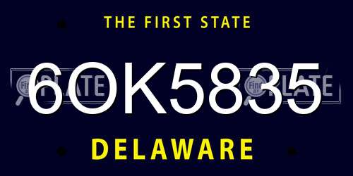 6OK5835 Delaware License Plate