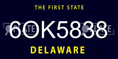 6OK5838 Delaware License Plate