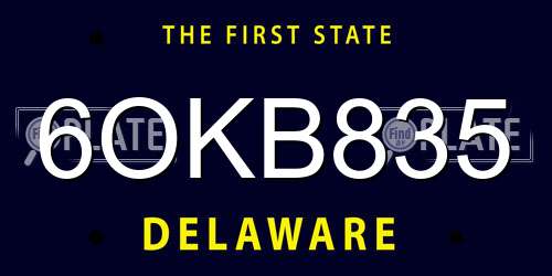 6OKB835 Delaware License Plate