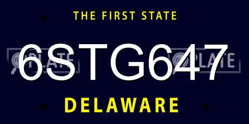 6STG647 Delaware License Plate