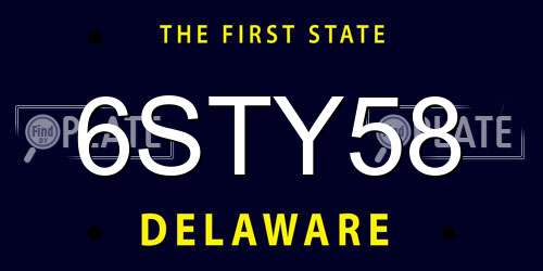 6STY58 Delaware License Plate