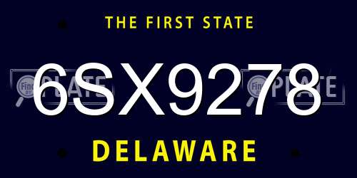 6SX9278 Delaware License Plate