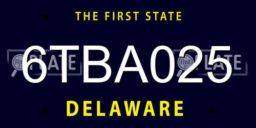 6TBA025 Delaware License Plate