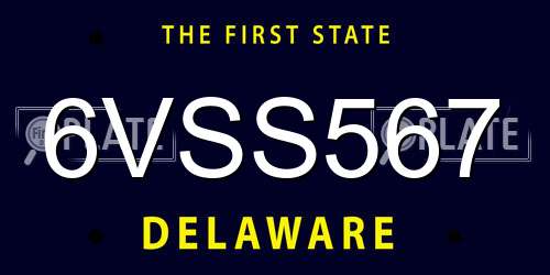 6VSS567 Delaware License Plate