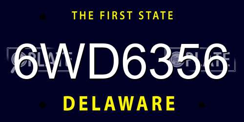 6WD6356 Delaware License Plate